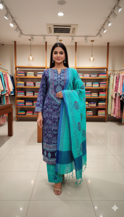 ব্লক প্রিন্ট থ্রিপিস (আনস্টিস)